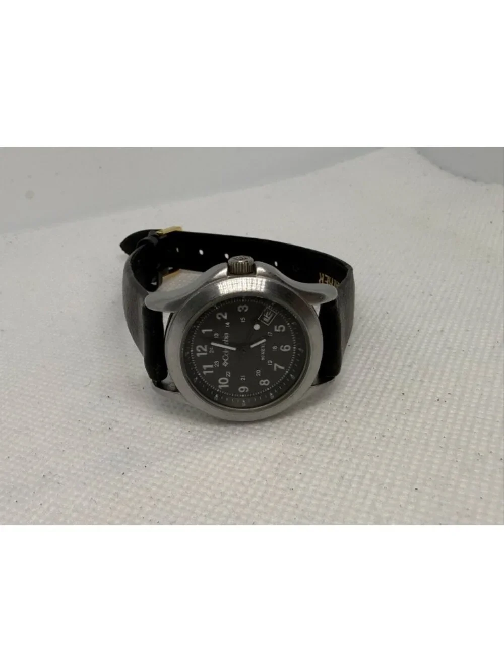 Columbia Women's Silver-Tone Black Dial Arabic Numeral Date Leather Watch WR100M